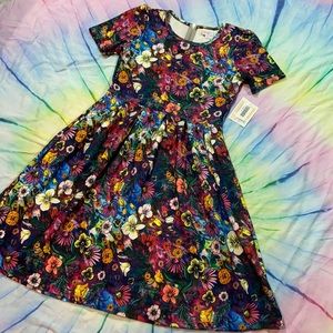 LulaRoe Amelia Pleated Dress Floral Watercolor Med